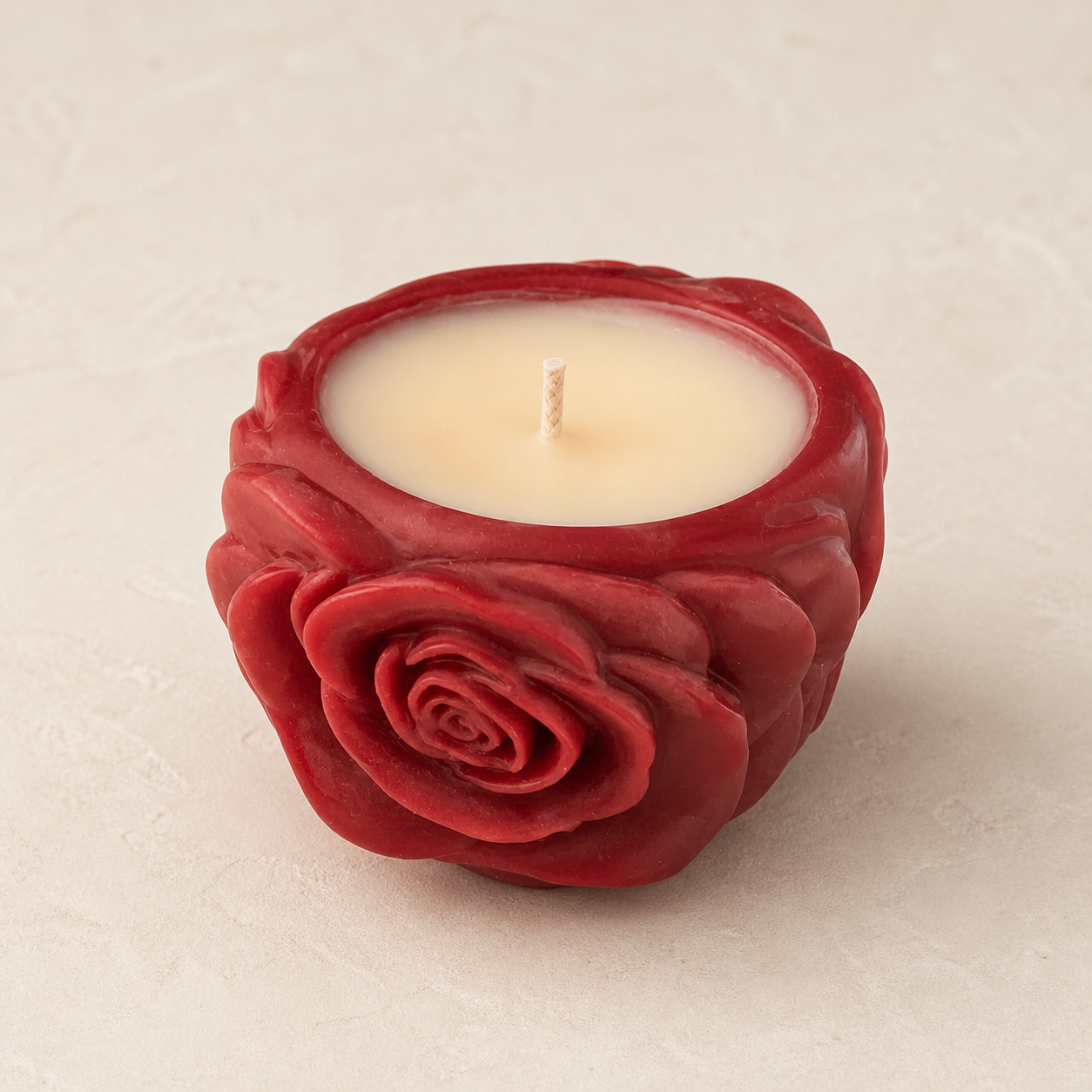 Crimson and ivory rose vessel candle