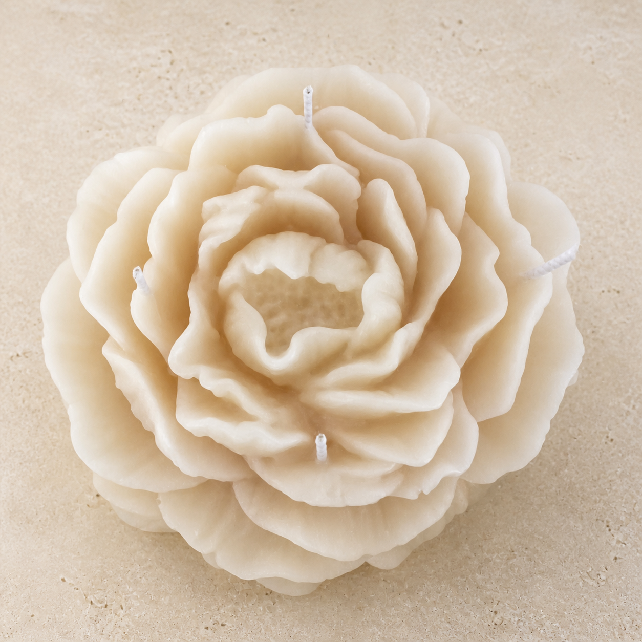 XL ivory sculptural peony candle